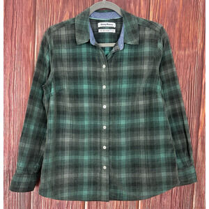 Tommy Bahama Shirt Womens Small Petite Redwood Check Long Sleeve Green Plaid SP